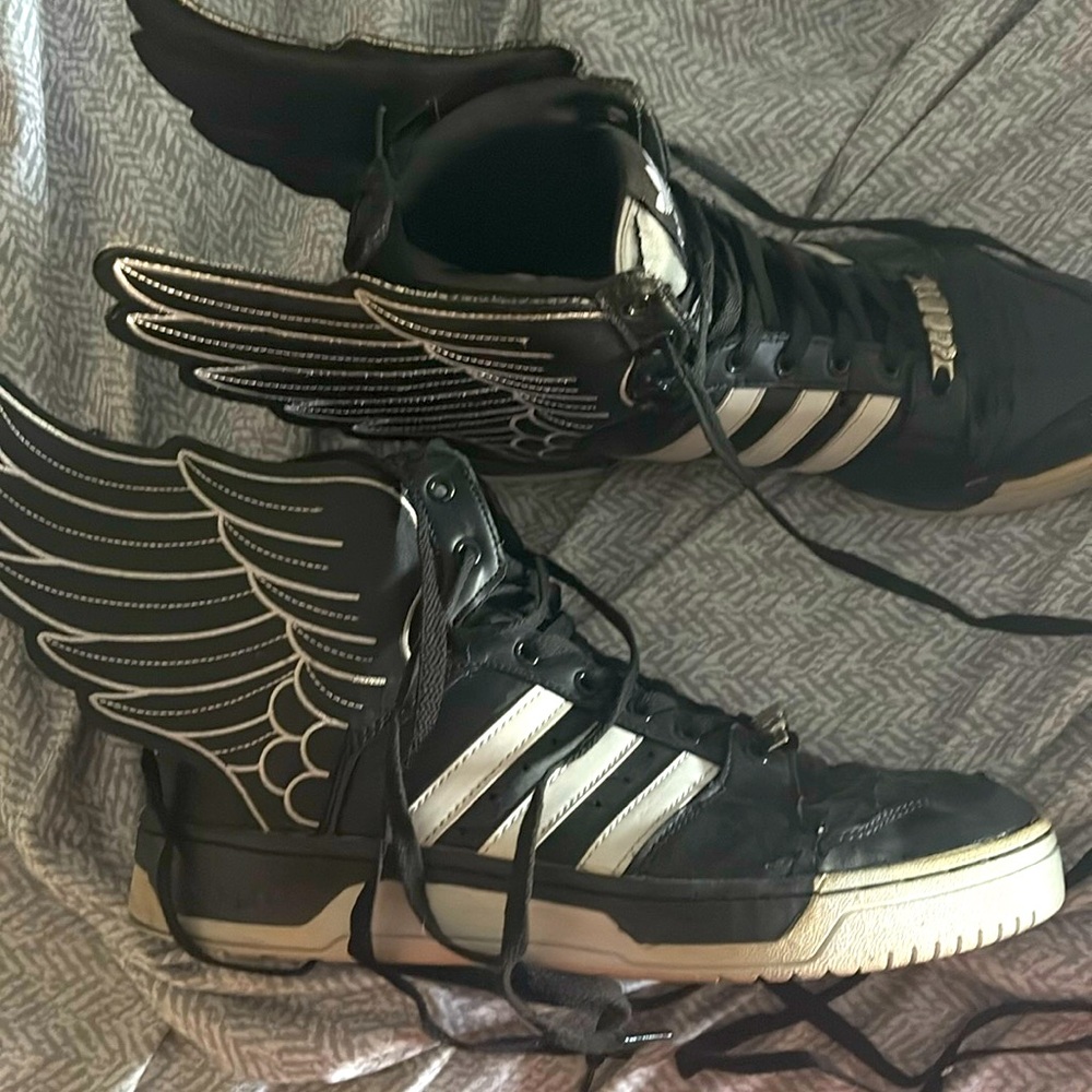 Jeremy Scott x Adidas Black and White Winged Sneakers
